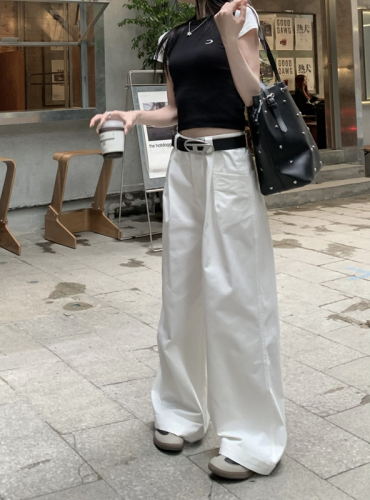 Real price white high waist thin casual pants women's loose all-match wide-leg mopping pants