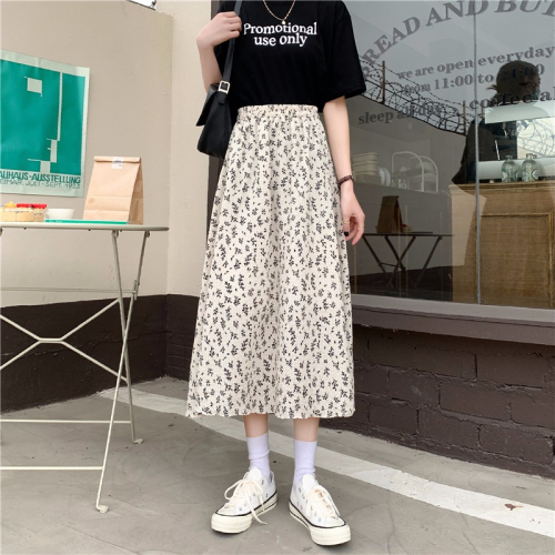 Korean new style skirt sweet loose floral skirt women