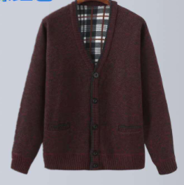 Men's middle-aged and elderly V-neck plus velvet thickened wool cardigan dad winter warm top grandpa sweater coat