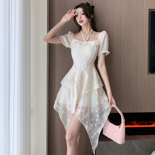 A Midsummer Night's Dream～French Tea Break Design Slim Waist Slimming Irregular Dress Slimming Fairy Dress Vacation