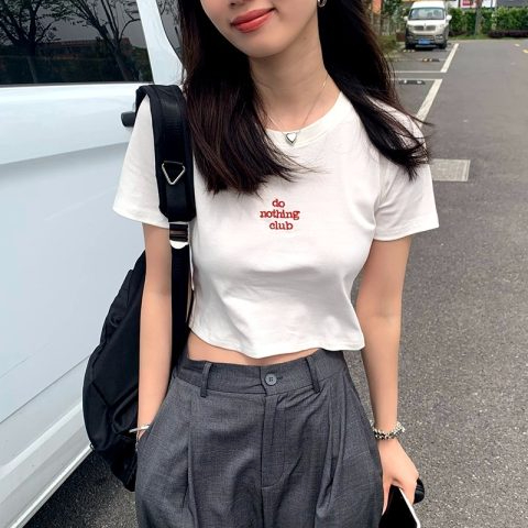 Fashion super hot Korean summer new ins simple letter printing short-sleeved top hot girl short T-shirt female tide