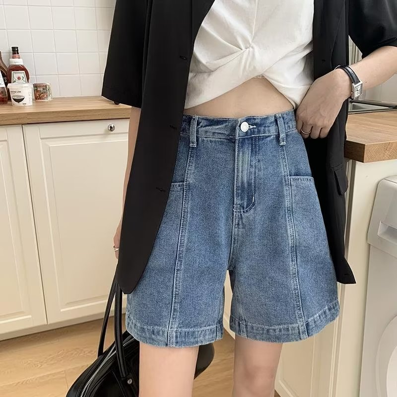 Large size high waist denim shorts women's 2023 new summer thin section loose slim fat mm wide leg a word hot pants