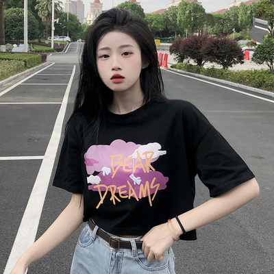 Short bear T-shirt ins tide super hot summer 2023 new design sense niche print short-sleeved top clothes women's clothing