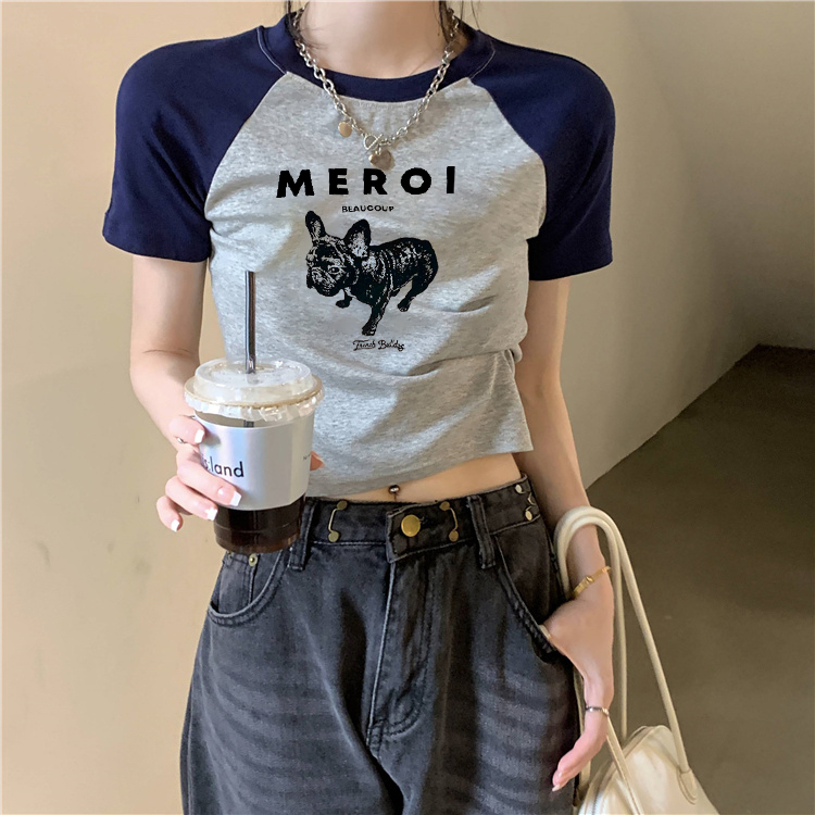 Ribbed summer new niche Raglan design sense of slim fit