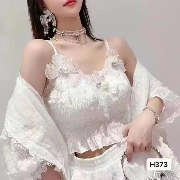 2023 summer new design sense sweet lace edge diamond three-dimensional flower sling