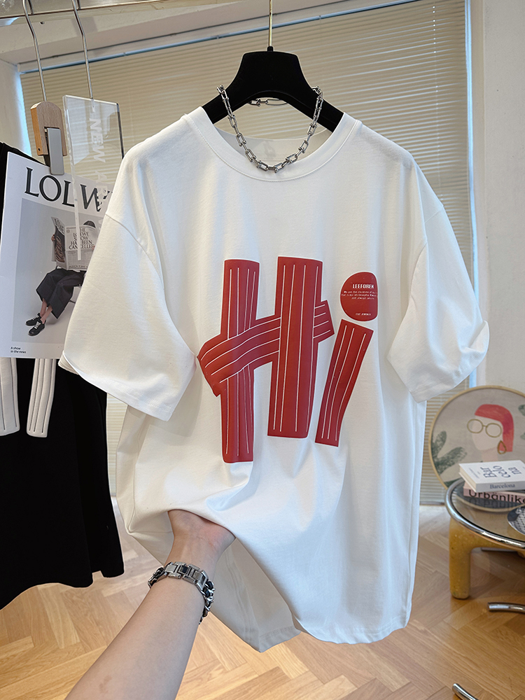 Pure cotton fat MM300 catty large size women's clothing letter printing short-sleeved T-shirt women's age-reducing t-shirt top