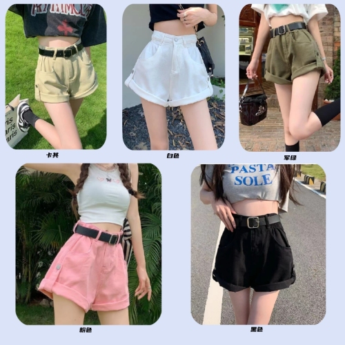 Denim high waist curling new fashion loose and thin a-line wide-leg hot pants trendy summer 2023 casual shorts women