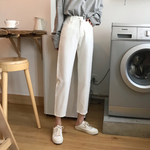 Real price real price spring and summer new loose chic strange girl white straight jeans