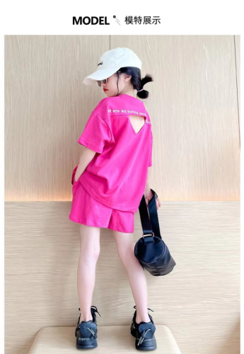 Girls' suit summer 2023 new net red fried street children's summer suit cool and handsome wear short-sleeved shorts two-piece suit