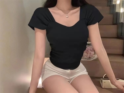 Summer design sense niche square collar open back thin belt chest pad pure color casual knitted camisole female