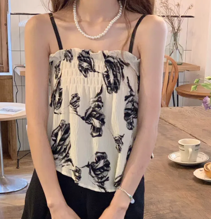 Sleeveless Printed Camisole Women's  Summer New Outerwear Loose Slim Fashion Short Tops for Age Reduction