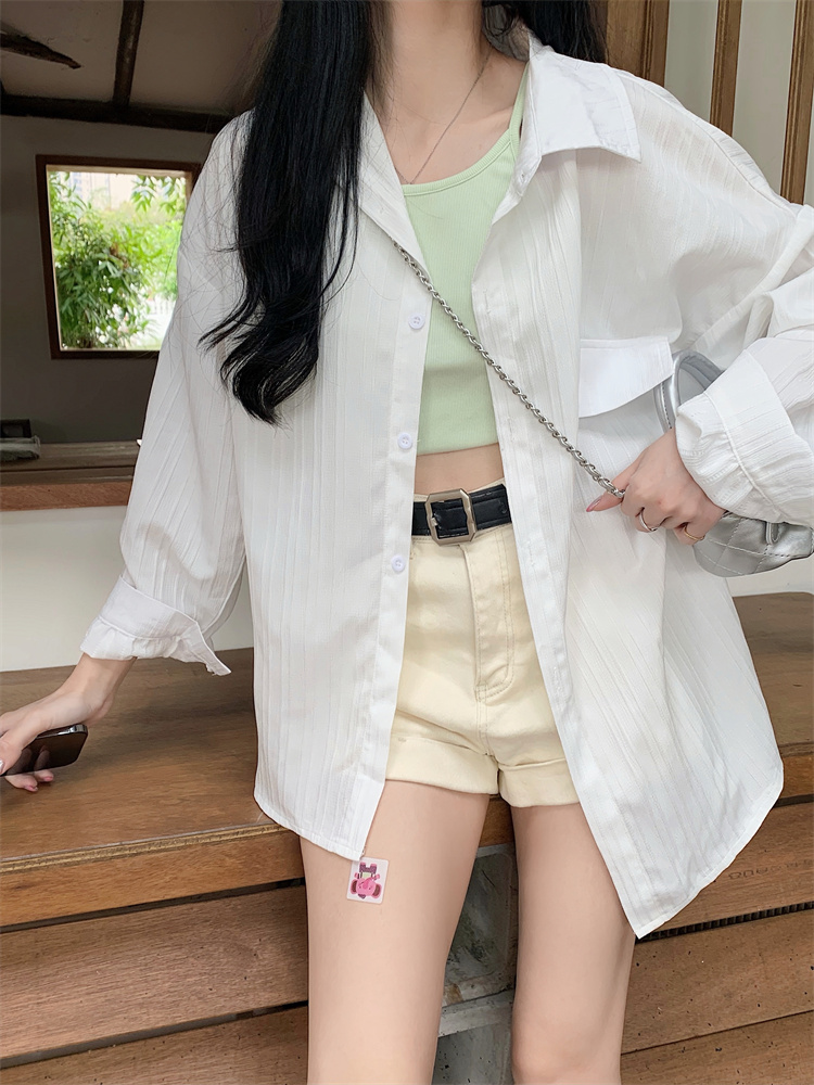 7307 Real Shooting～Large Size French Design Long-sleeved Sunscreen Shirt Summer Niche Chic Small Shirt Shirt Jacket