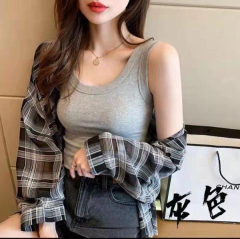 Summer ice silk thread self-cultivation vest solid color anti-lighting inner wear bottoming strap outer wear feminine top