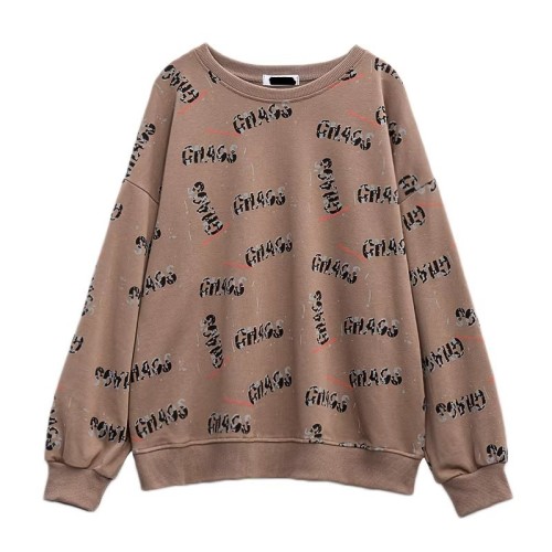Fat mm tops spring and autumn clothing Korean version loose age reduction plus fat plus size women's T-shirt round neck pure cotton sweater 200 catties