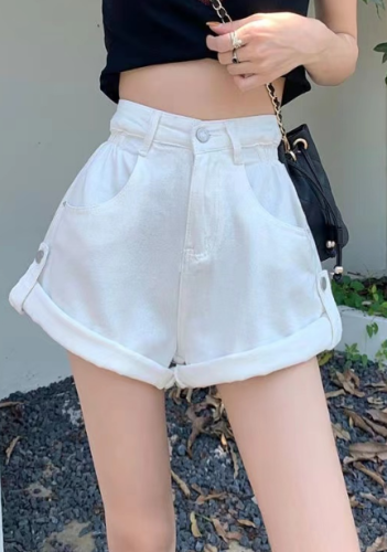 Denim high waist curling new fashion loose and thin a-line wide-leg hot pants trendy summer 2023 casual shorts women