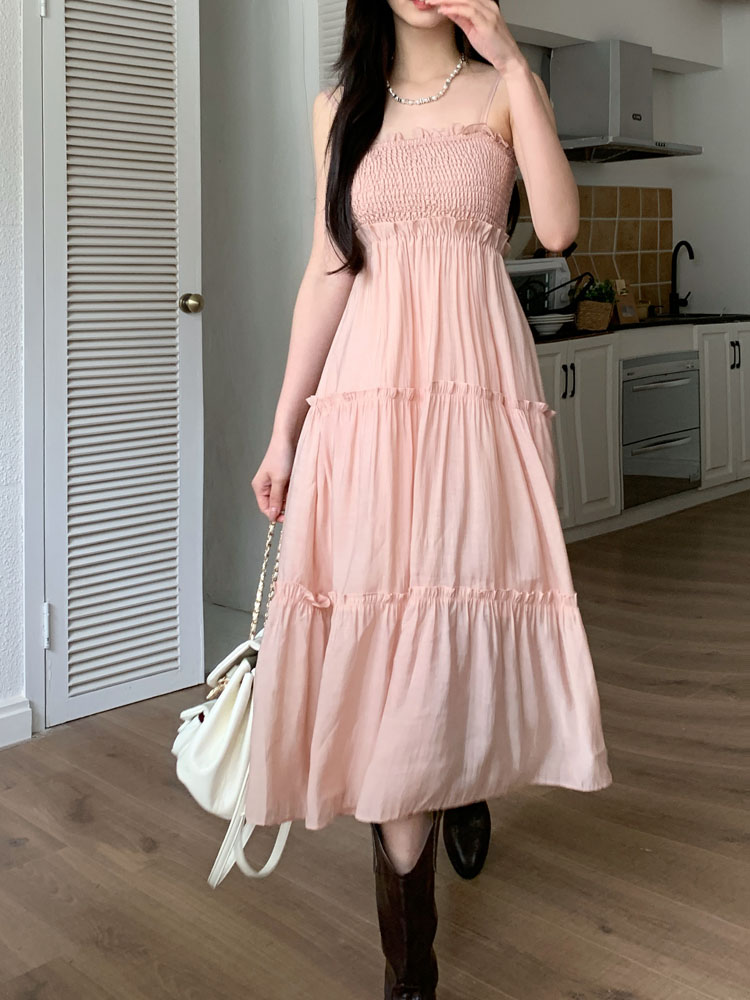 Real price real shot New retro slim tube top pink suspender dress