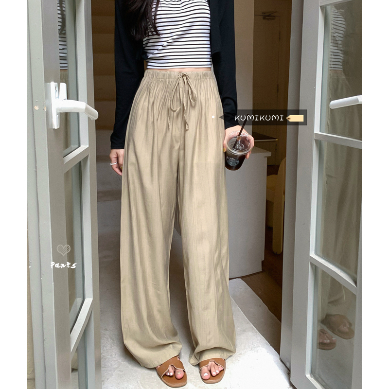Drape Sunscreen Elastic Waist Drawstring Casual Pants Wide Leg Pants Women Summer Loose Slim Straight Pants Mopping Long Pants