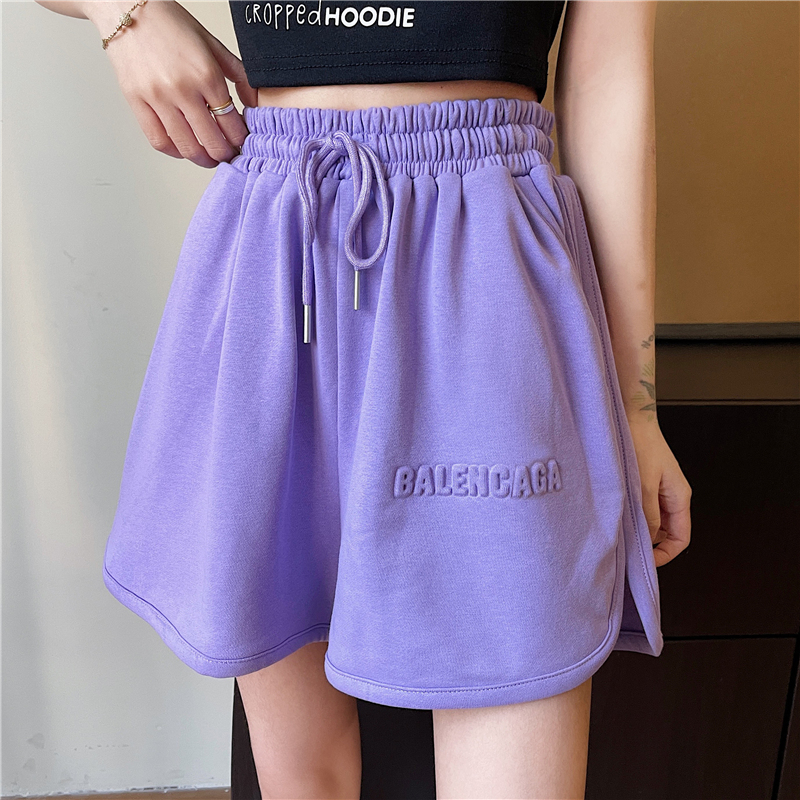 Real shot 6535 cotton 2023 summer new loose new bump letter wide-leg shorts women