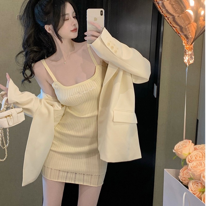 ripped knitted slip dress