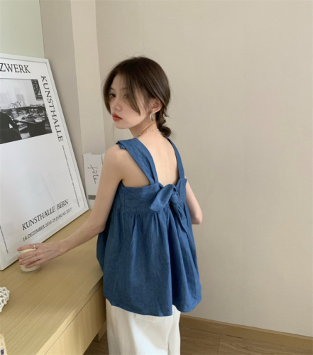 Real price real price sweet back bow tie denim outerwear vest sling female