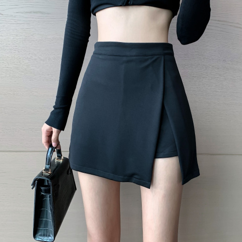 real shot!  net price!  Irregular slit gas solid color high waist thin A-line anti-light short skirt hakama
