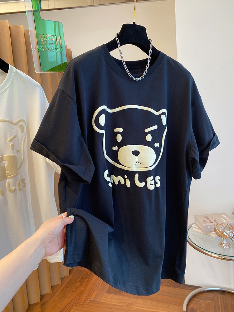 Large size loose short-sleeved T-shirt women's pure cotton wrap collar couple dress S -- 3XL100% cotton 200g pure cotton