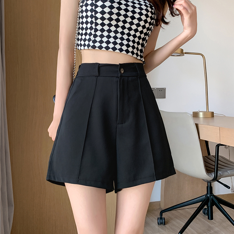 Real shot suit shorts women's summer thin section wide-leg loose a-line high-waisted mid-pants large size fat five-point casual pants