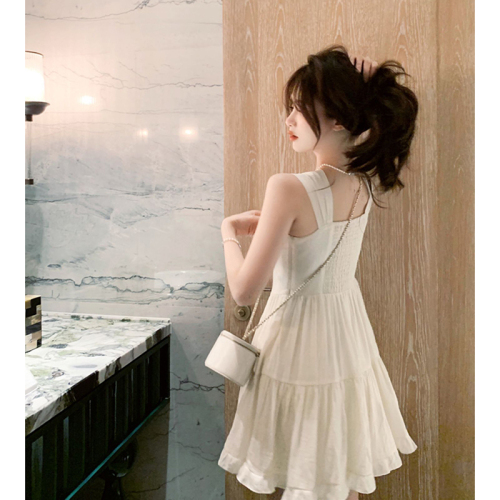 Summer white moonlight temperament sweet and gentle wind suspender dress female slim slimming solid color skirt