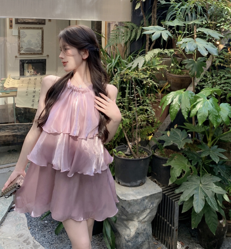 Real price real shot Love Purple Utopia French ruffled pearl cake skirt strapless slim dress