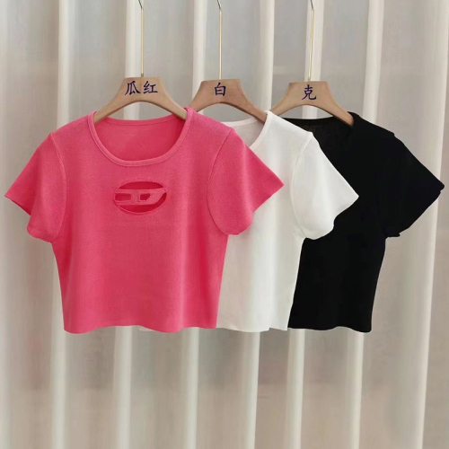  Summer Embroidered Hollow Letter T-shirt Niche Design Sensual Sweet and Spicy Style Sexy Short Slim Fit Thin Women's Tops