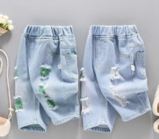 Children's clothing summer shorts outer wear jeans boy baby children's fashion hole pants new children's hole pants
