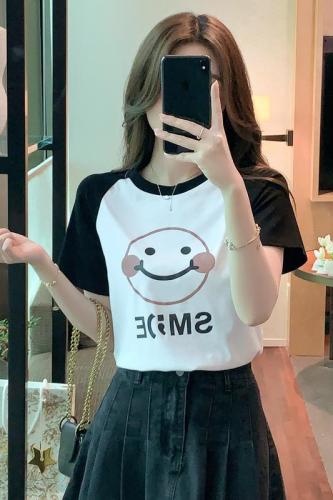 Real shot 2023 summer celebrity style round neck loose thin top casual summer cartoon pattern pullover T-shirt