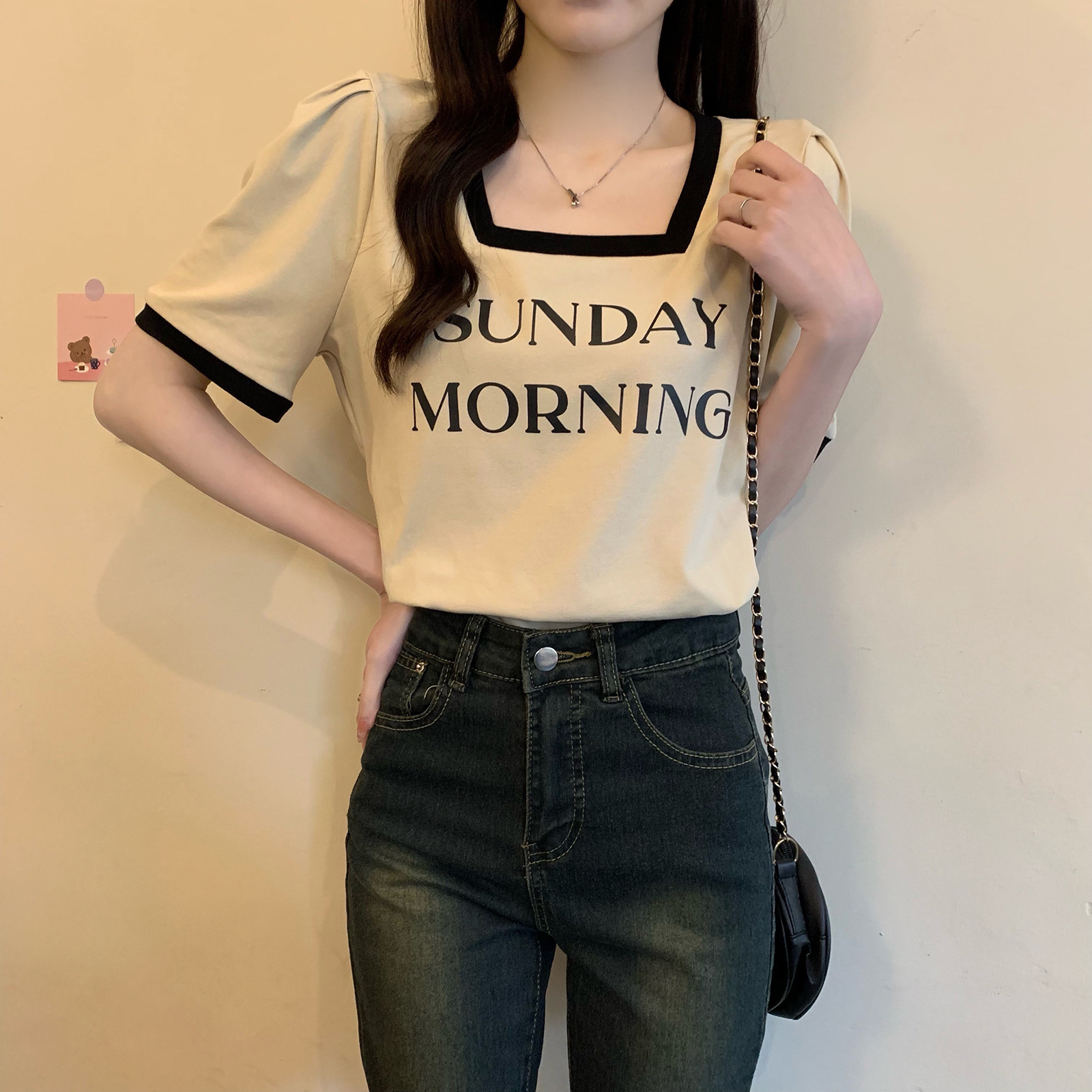 Real shot threaded short-sleeved t-shirt women's summer bag edge printing trendy Korean version round neck new top plus size women's clothing
