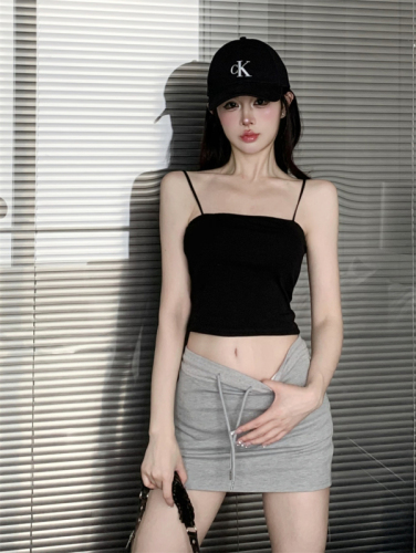 Real shot real price comes with chest pad design sense all-match slimming solid color knitted flat mouth camisole female