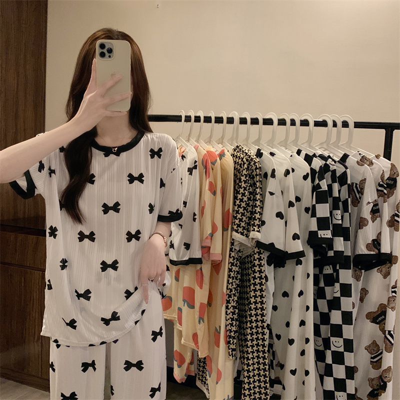 Real shot unabated pajamas women's spring and summer short-sleeved cartoon cute going out 2023 new loose home service suit