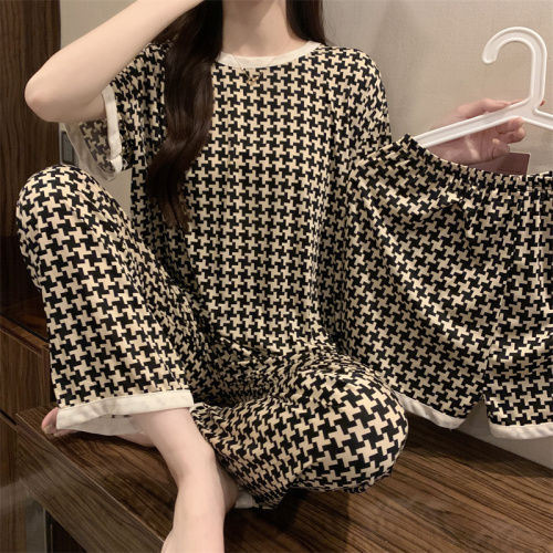 Real shot unabated pajamas women's spring and summer short-sleeved cartoon cute going out  new loose home service suit