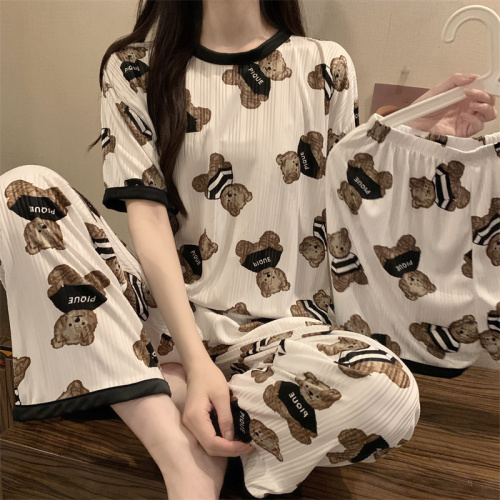 Real shot unabated pajamas women's spring and summer short-sleeved cartoon cute going out  new loose home service suit
