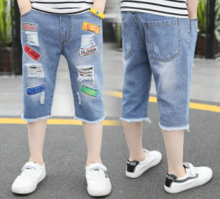 Boys' trousers, children's summer clothes, 2023 children's clothing new products, thin section, foreign style, big children's five-point pants, outerwear jeans