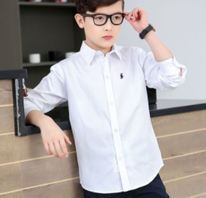 Children's clothing boys' white long-sleeved shirt pure cotton middle and large children's spring and summer student performance shirt children's school uniform 15 years old