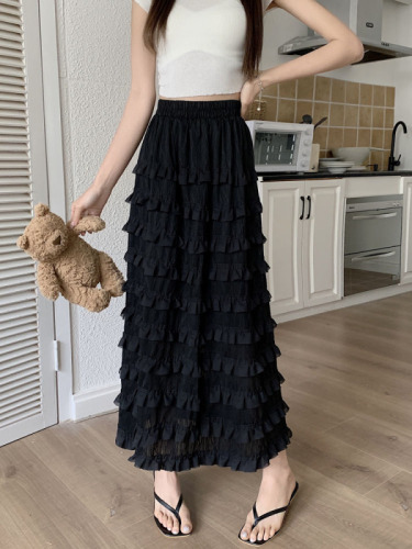 Real price~2023 new Korean version design sense cake skirt elastic waist layer A-line skirt long skirt female