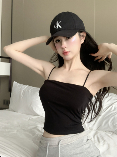 Real shot real price comes with chest pad design sense all-match slimming solid color knitted flat mouth camisole female