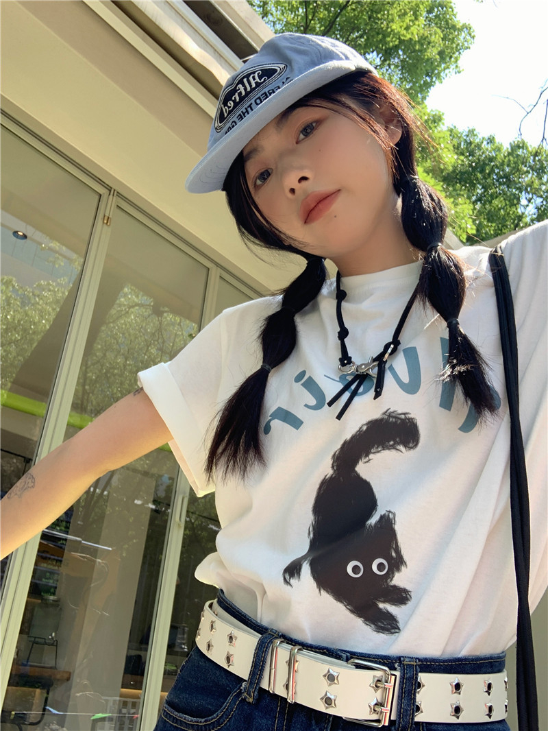 Real price pure cotton wrap collar 2023 summer new 200g loose large size pure cotton short-sleeved t-shirt for women