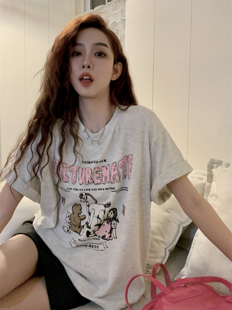 Official Picture Heavy/Combated Cotton Back Wrap Collar Seamed S-XXXL Summer Short-sleeved T-Shirt for Women