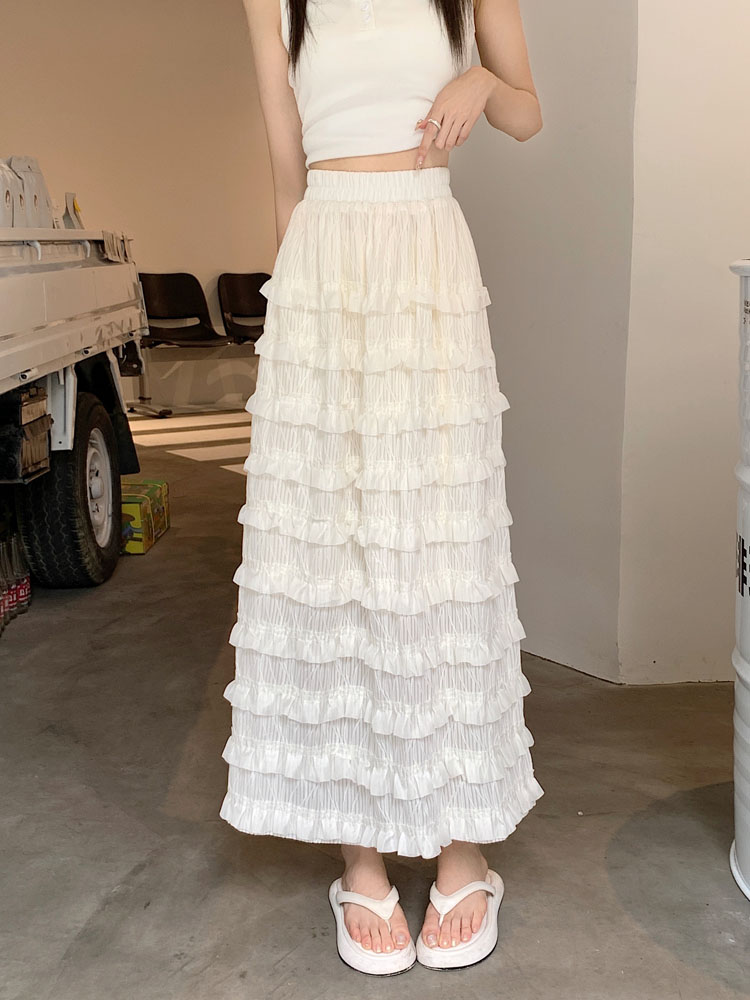 Real price~2023 new Korean version design sense cake skirt elastic waist layer A-line skirt long skirt female