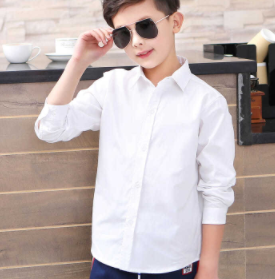 Children's clothing boys' white long-sleeved shirt pure cotton middle and large children's spring and summer student performance shirt children's school uniform 15 years old