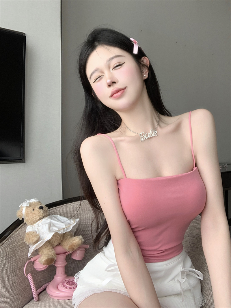 Real shot real price comes with chest pad design sense all-match slimming solid color knitted flat mouth camisole female