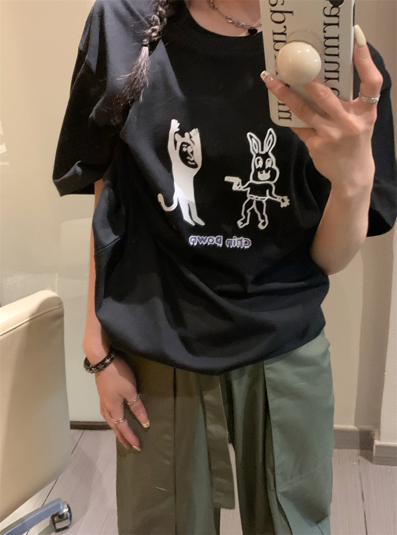 Real price pure cotton wrap collar 2023 summer new 200g loose large size pure cotton short-sleeved t-shirt for women