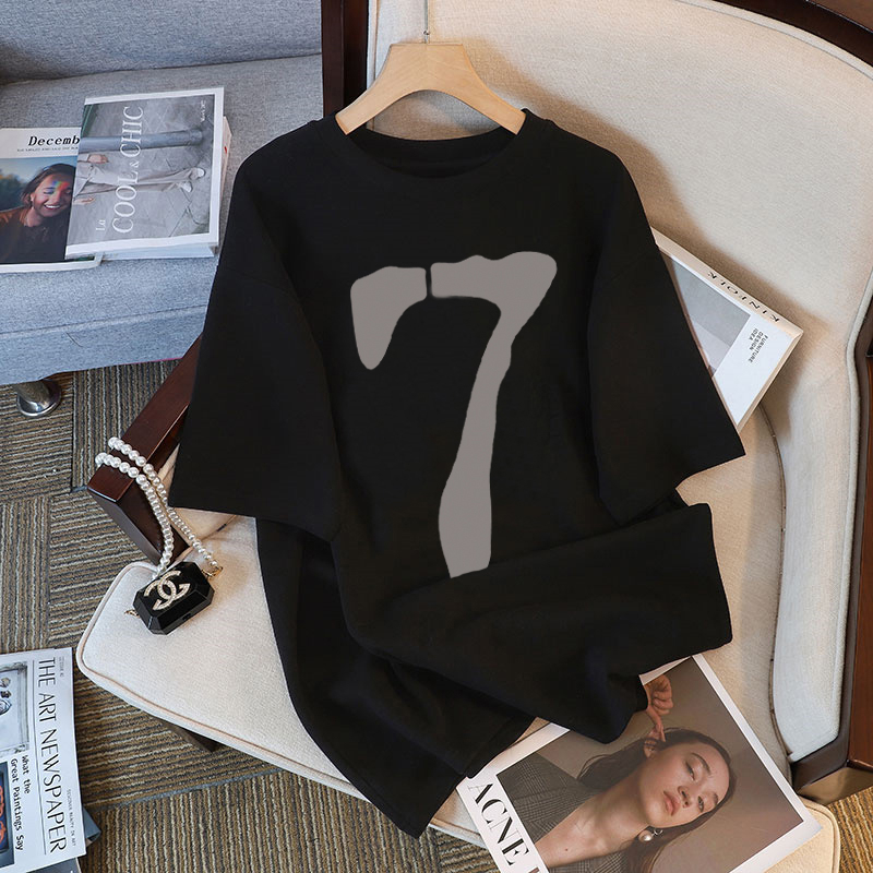 Combed cotton, back wrap collar, dropped shoulders, high-quality short-sleeved T-shirt women's top
