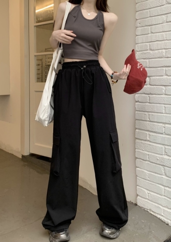 Real price real price American overalls spring and summer small man looks thin high waist loose straight wide leg trousers
