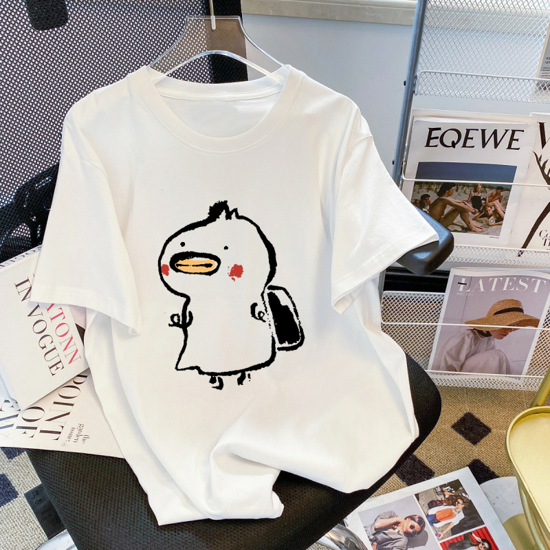 200 grams of 100% cotton back wrap thread collar pure cotton short-sleeved T-shirt women's printed top Tmall Douyin quality